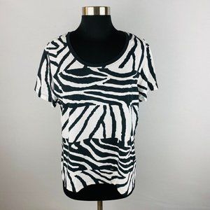 Zenergy by Chico's Womens 2 = L / 12 Black White Zebra Animal Print Sequins Top
